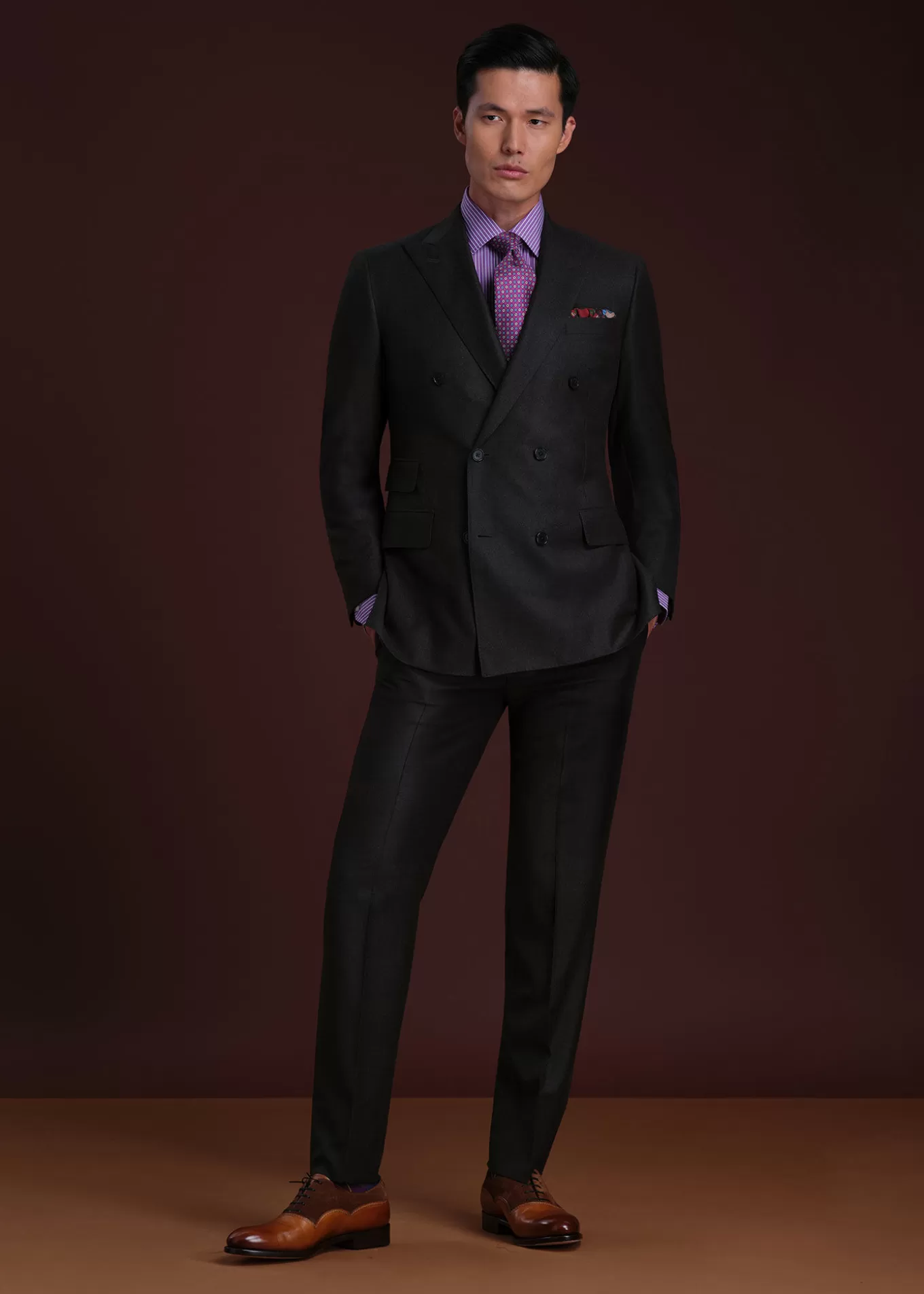 Fashion Flannel Double Breasted Suit Suits & Tuxedos