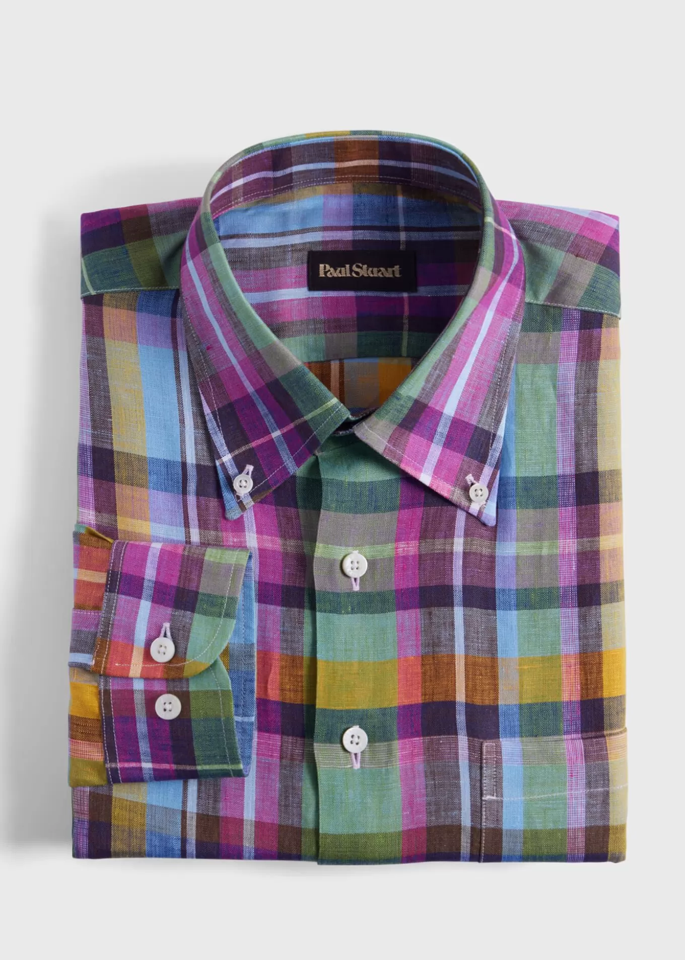 Outlet Linen Multicolor Plaid Sport Shirt Sport Shirts