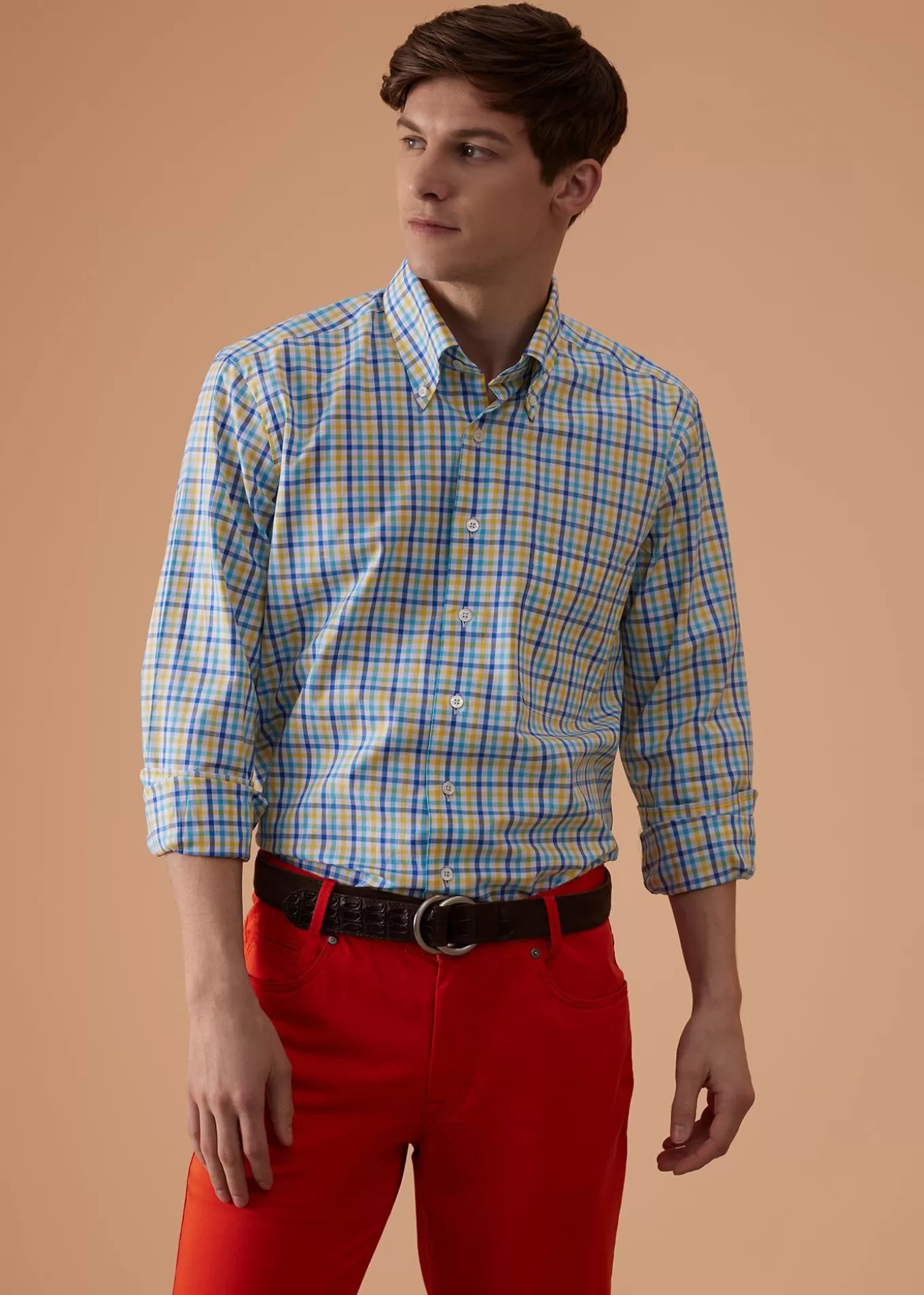 Outlet Two Color Check Cotton Sport Shirt Sport Shirts